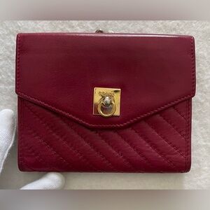 Celine Authentic Vintage Cranberry Leather Compact Wallet